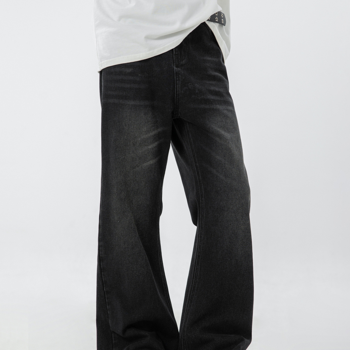 LJOSANNLAM美式复古做旧微喇牛仔裤男宽松高街长裤休闲阔腿