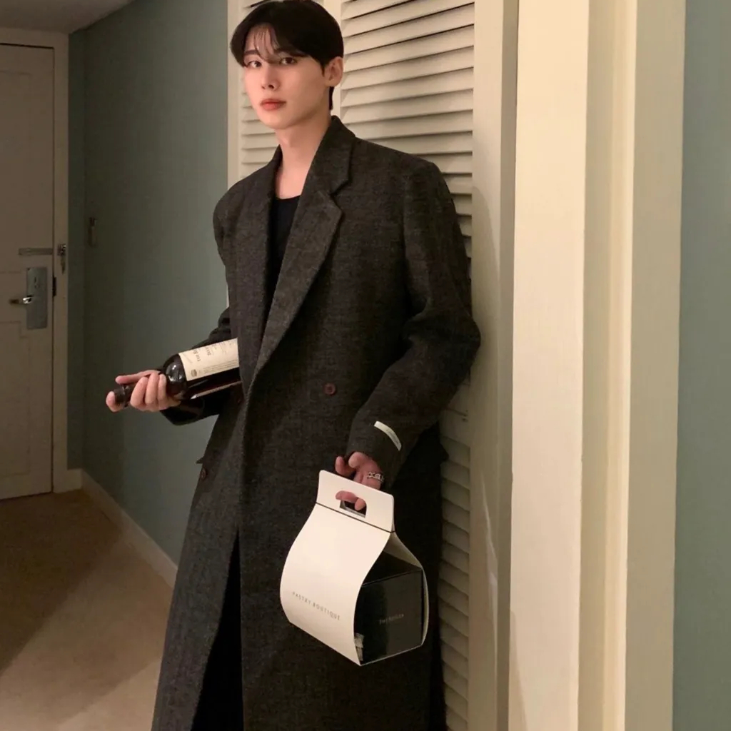 LJOSANNLAM极简风双排扣毛呢大衣男中长款轻熟设计师款高档外套