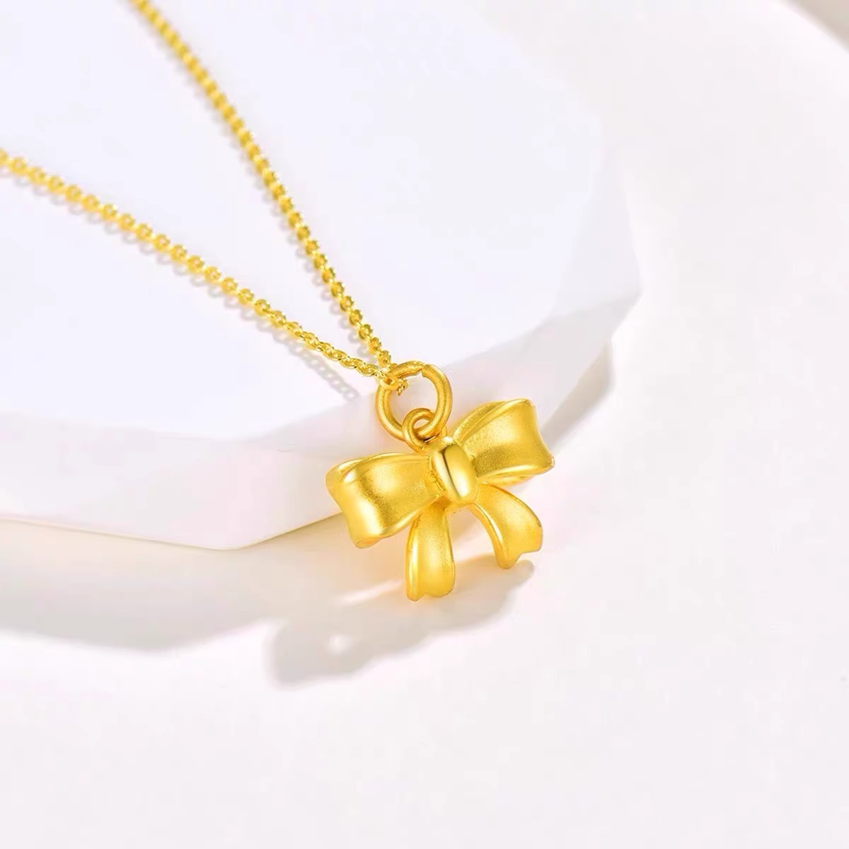 玖凤祥999足金包银蝴蝶结平安吊坠在逃公主系列小众高级锁骨链送