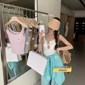 秋季带胸垫黑色方领吊带背心女美背文胸一体修身内搭外穿短款上衣