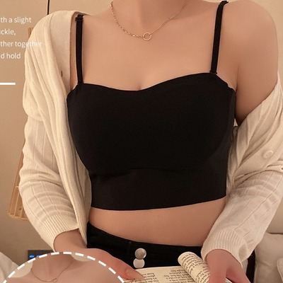 夏季纯欲风内衣女薄款抹胸直播少女可拆卸肩带大胸显小防走光聚拢