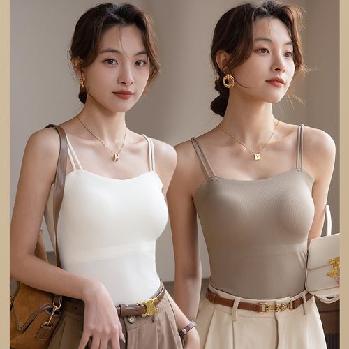 美背小吊带背心女夏季薄款抹胸内搭带胸垫一体式白色外穿打底上衣