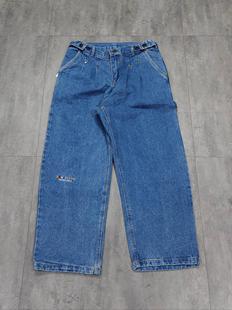 裤 街舞刺绣多袋伐木工装 复古宽松阔腿男女休闲牛仔裤 微瑕美式