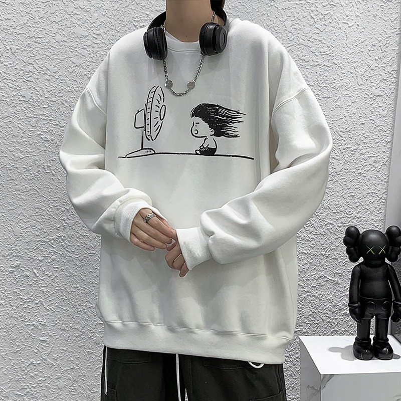 杏色宽松大码圆领印花卫衣港风大皂情侣XZ517A-1-WY603-P43控58,男装卫衣,星座517A-1
