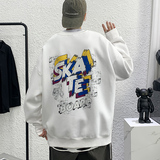 黑色宽松大码圆领印花卫衣港风大皂情侣XZ517A-1-WY602-P43控58，男装卫衣，星座517A-1