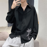 秋季潮新款宽松慵懒风黑色衬衫设计感XZ517A-1-CS801-P48控58，男装衬衫，星座517A-1
