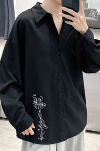 秋季潮新款宽松慵懒风黑色衬衫设计感XZ517A-1-CS801-P48控58图片