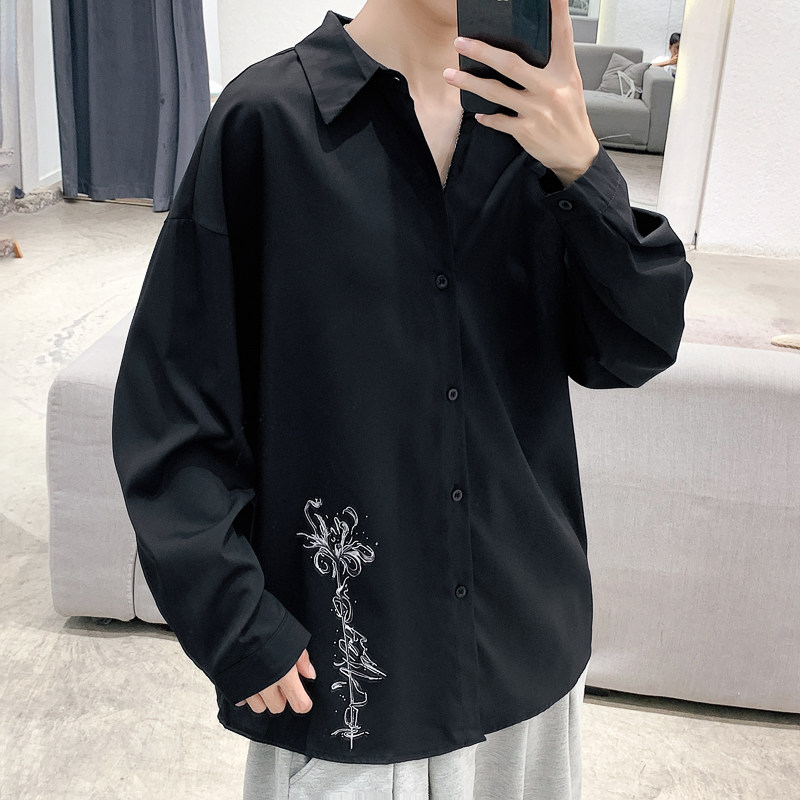 秋季潮新款宽松慵懒风灰色衬衫设计感XZ517A-1-CS801-P48控58,男装衬衫,星座517A-1