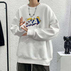 灰色宽松大码圆领印花卫衣港风大皂情侣XZ517A-1-WY602-P43控58图片
