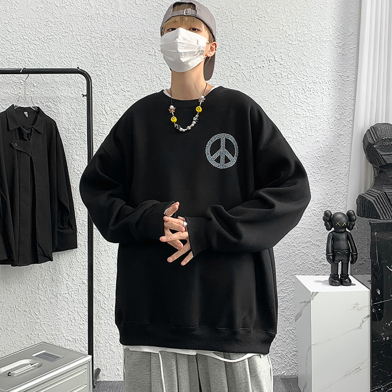 黑宽松大码圆领印花卫衣港风大皂情侣XZ517A-1-WY601-P43控58，男装卫衣，星座517A-1