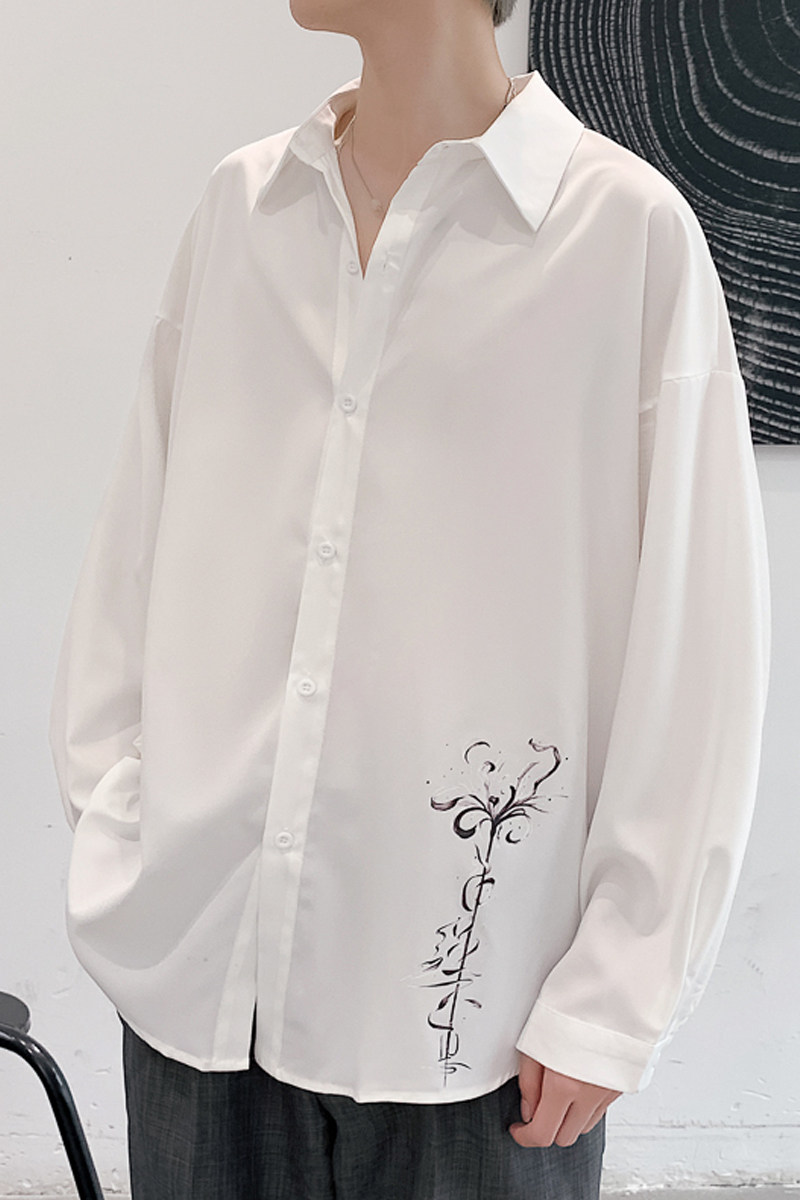 秋季潮新款宽松慵懒风白色衬衫设计感XZ517A-1-CS801-P48控58,男装衬衫,星座517A-1