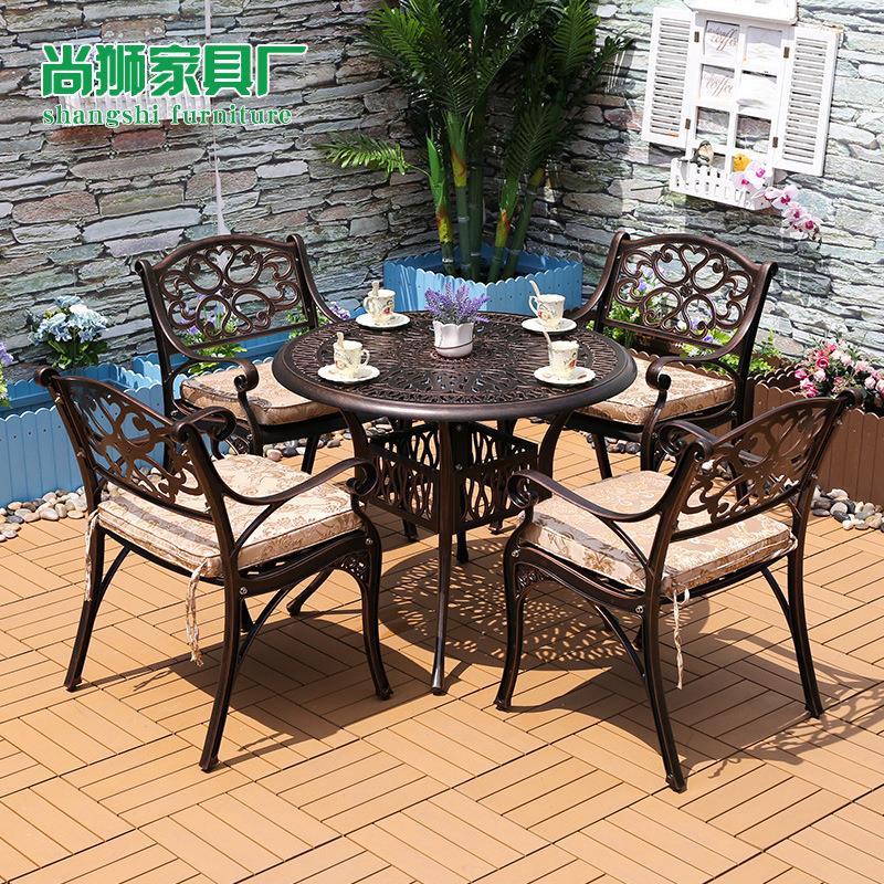 户外家具欧式铸铝合ZF6021C餐桌椅组大理外石室院露庭天花园休闲