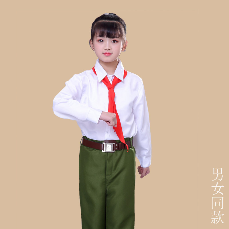 中小学生男女长短袖白衬衣海魂衫蓝绿长裤学生红歌大合唱知青舞蹈
