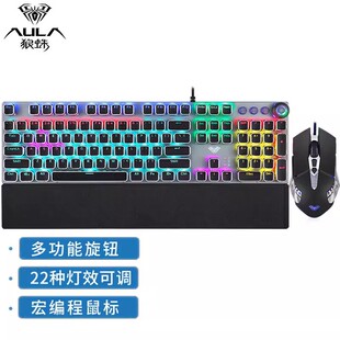 跨境狼蛛T500机械键盘鼠标套装有线键鼠套装蒸汽朋克宏编程带手托