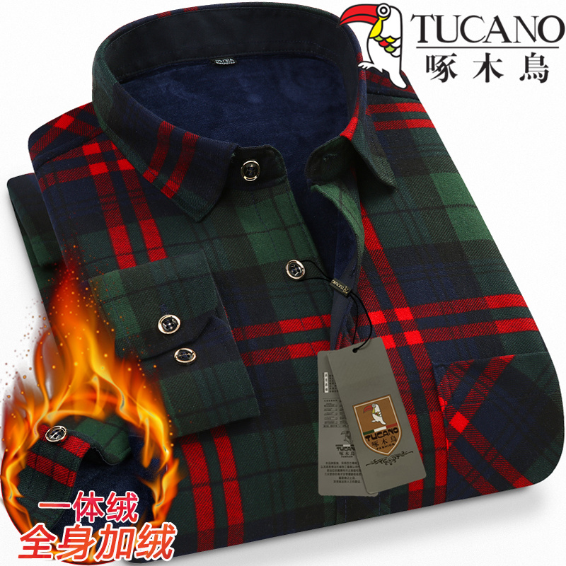 啄木鸟方领长袖格子加绒