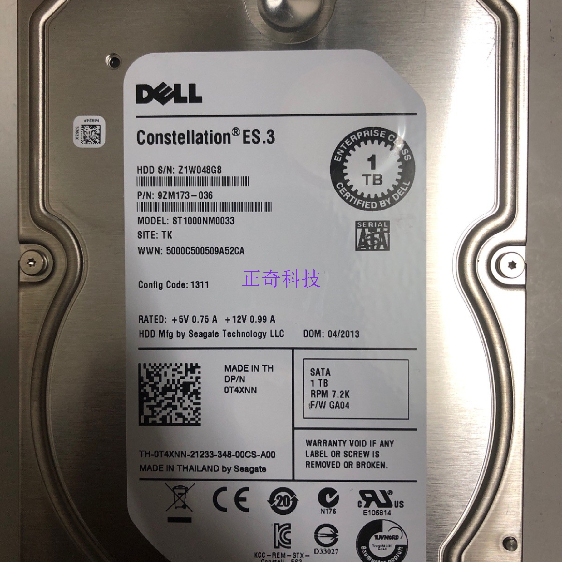 DELL ST1000NM0033 9ZM173-136 0W69TH 0T4XNN 1T 7.2K  SATA硬盘