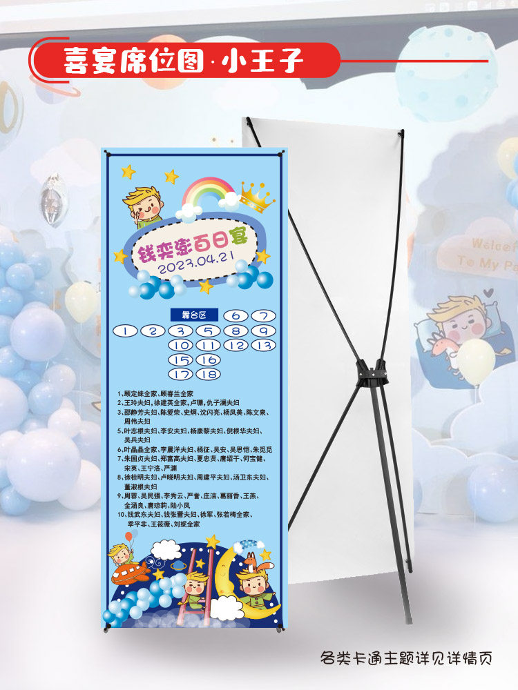 小王子定制席位图座位表宝宝百日满月生日喜宴桌位示意图宾客名单