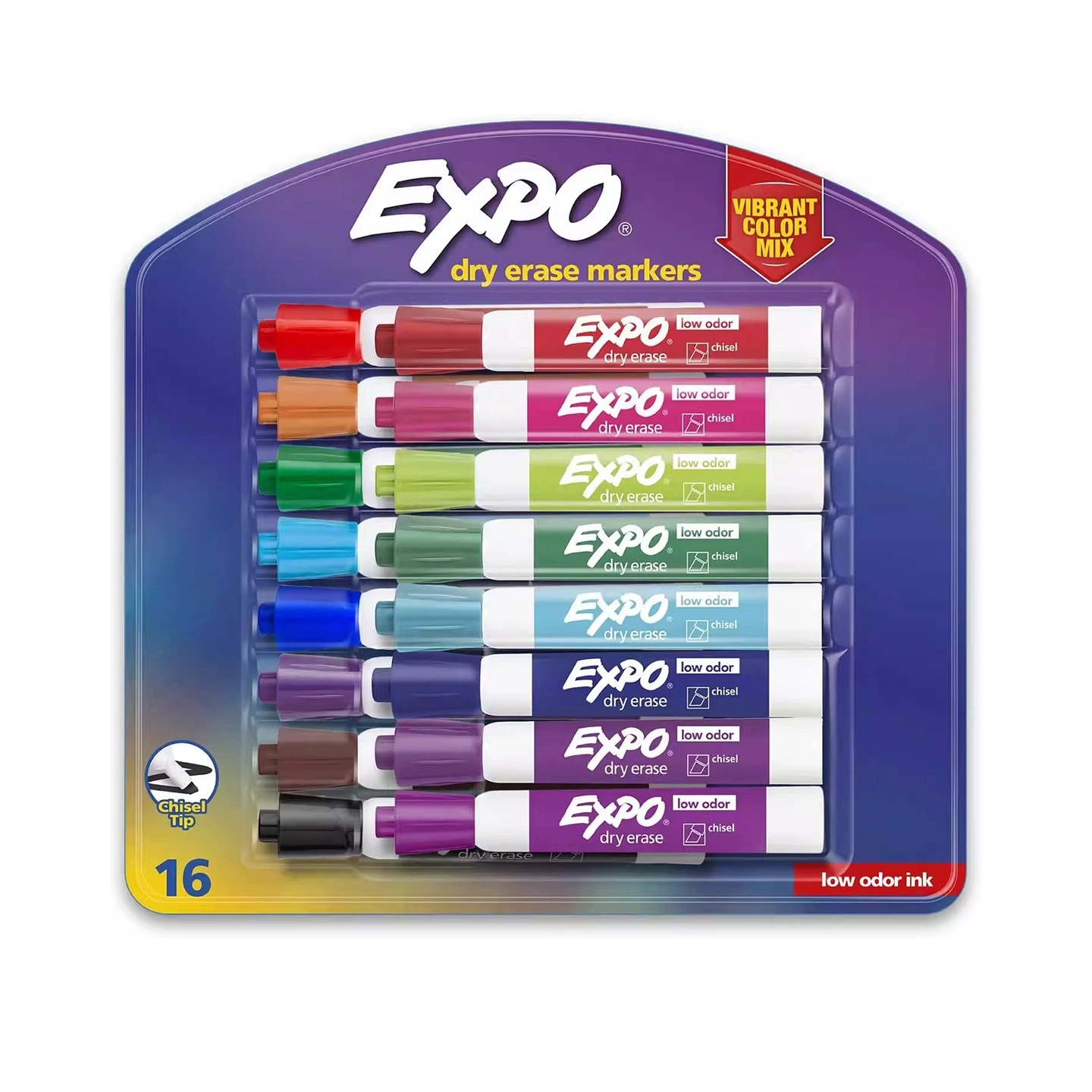 EXPO Low-Odor Dry Erase Markers, Chisel Tip, Vibrant Colors,