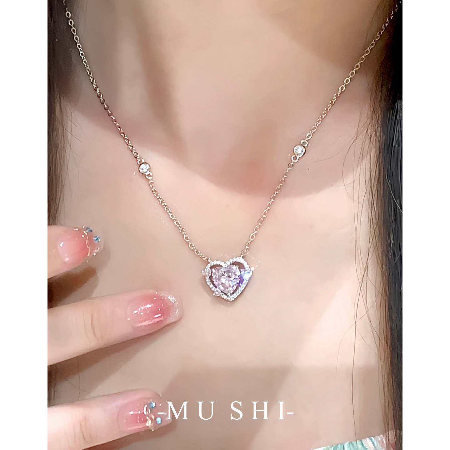 粉红爱心项链女轻奢小众高级感2025新款爆款通体s925纯银锁骨链,饰品/流行首饰/时尚饰品新,项链,淘宝优惠券,粉丝福利购,淘宝优惠卷