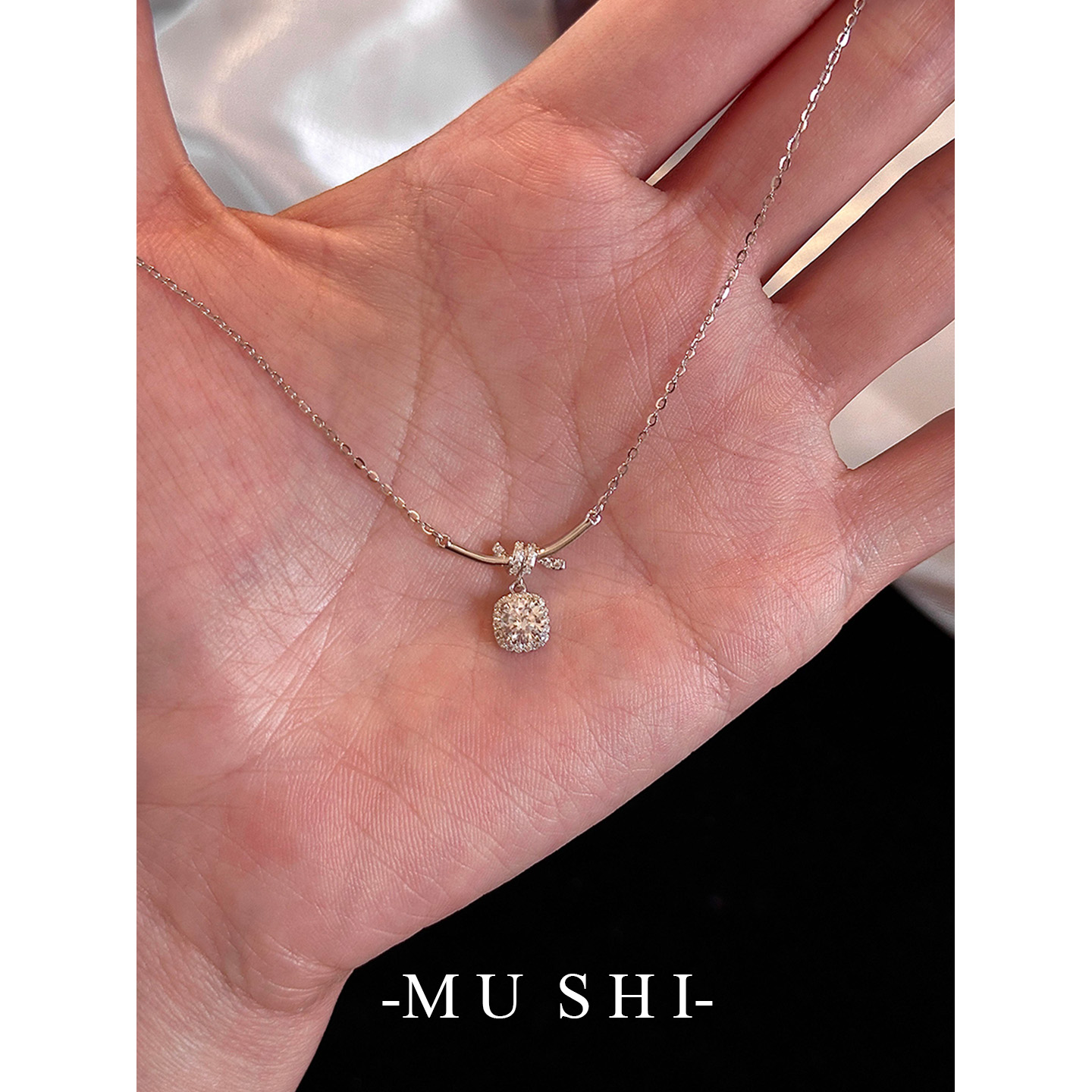 微笑方糖项链女轻奢小众s925纯银