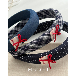 【木石有言】韩版新款红色蝴蝶结格子海绵发箍波点高颅顶头发夹女