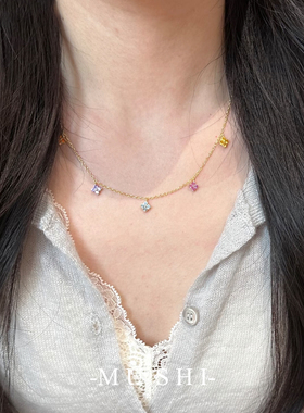 幸运四叶草彩色锆石项链