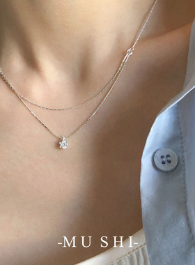 S925纯银双层单钻竹节蛇骨项链