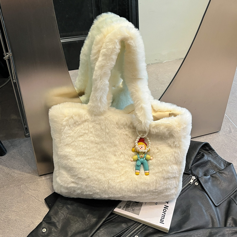 冬季大容量毛绒手提通勤托特包