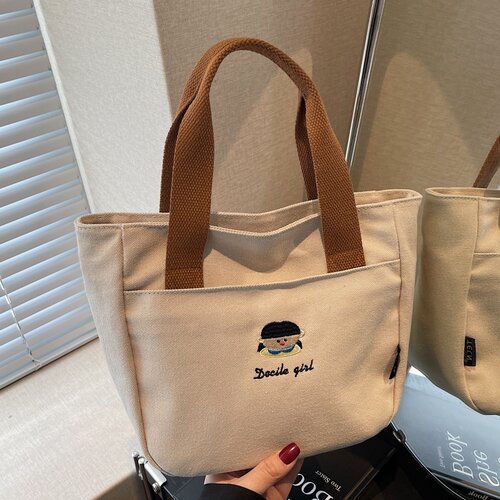 帆布刺绣手拎包大容量通勤托特包