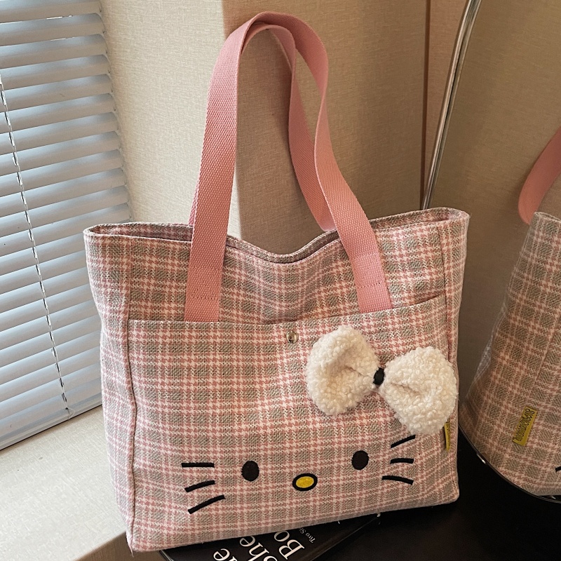 格子帆布袋大容量学生上课托特包