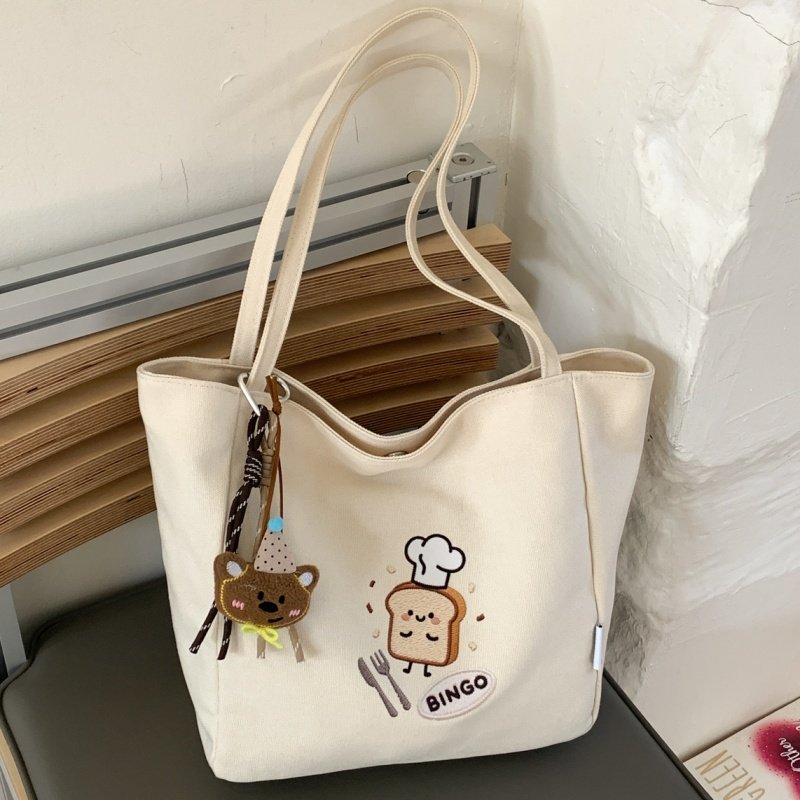 卡通刺绣帆布包包女大容量学生上课手提袋休闲百搭单肩通勤托特包,箱包皮具/热销女包/男包,托特包,淘宝优惠券,粉丝福利购,淘宝优惠卷