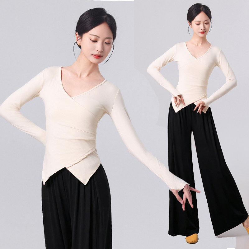现代舞蹈服装套装练功服女长袖古典舞服修身上衣跳舞衣形体训练服图片