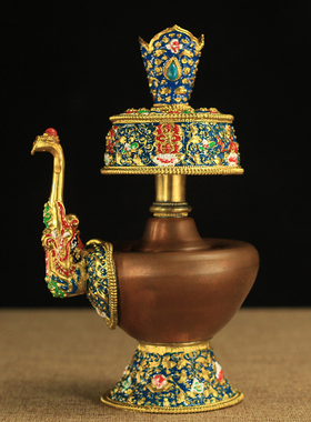 密宗尼泊尔大小号彩绘纯铜净水瓶