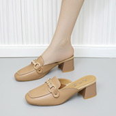 仙女风拖鞋 女外穿2026春夏新款 复古气质粗跟包头拖小个子舒适半拖