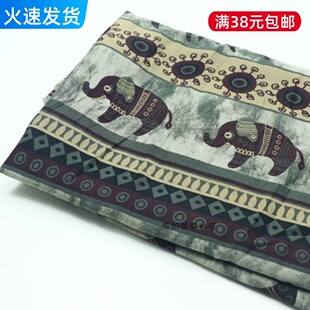 波西米亚灰绿咖色大象长颈鹿印花雪纺布民族风衬衫连衣裙服装面料
