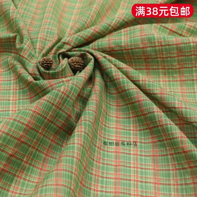 圣诞风橘红绿格子薄棉服装布料