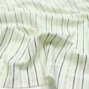 日系简约风乳米色蓝黑提条纹布料 春夏装衬衫童装窗帘手工diy布