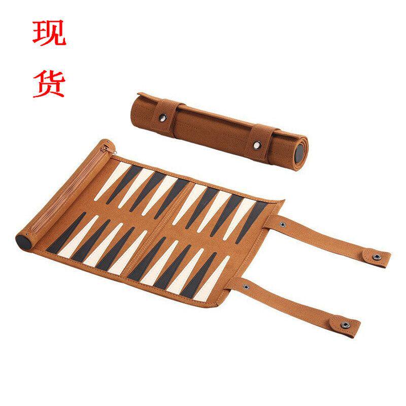 现货批发跨境热销绒面超纤双陆棋便携卷式户外西洋棋盘彩盒包装