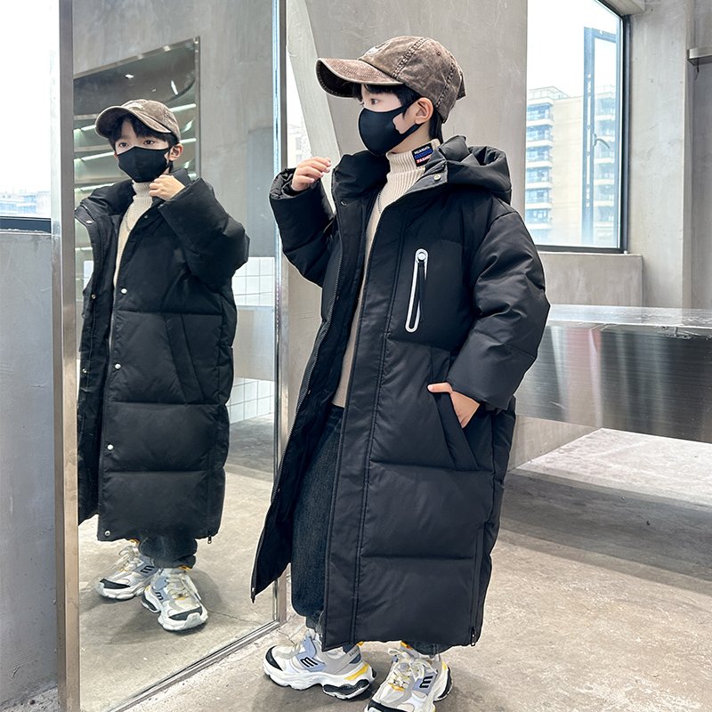 男童羽绒服长款过膝儿童中大童冬季外套中长款2025新款加厚保暖