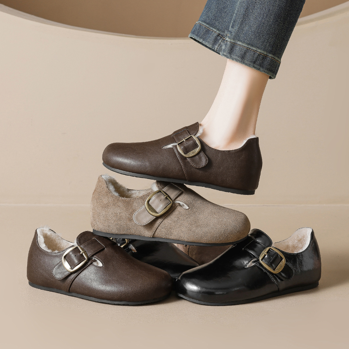 厚底加绒勃肯鞋冬季增高全包棉鞋