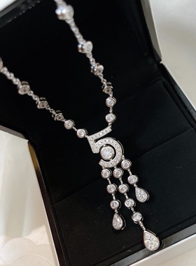 【厚金版本】高级珠宝定制系列5字不对称方块水钻镶钻流苏项链