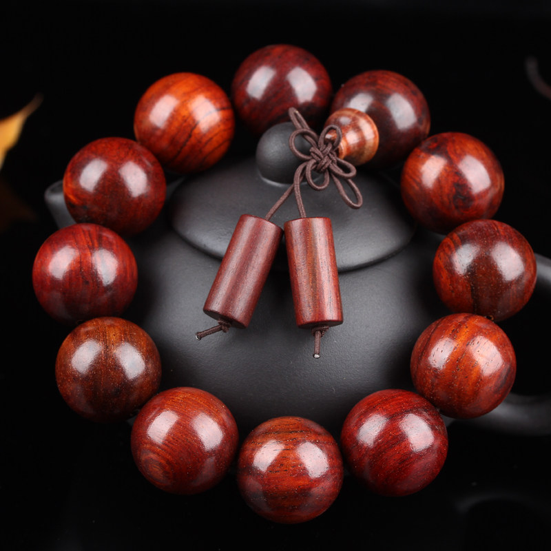 艺木 老挝红酸枝红木精工精品男女手链手串2.0 1.8 1.5 佛珠厂家