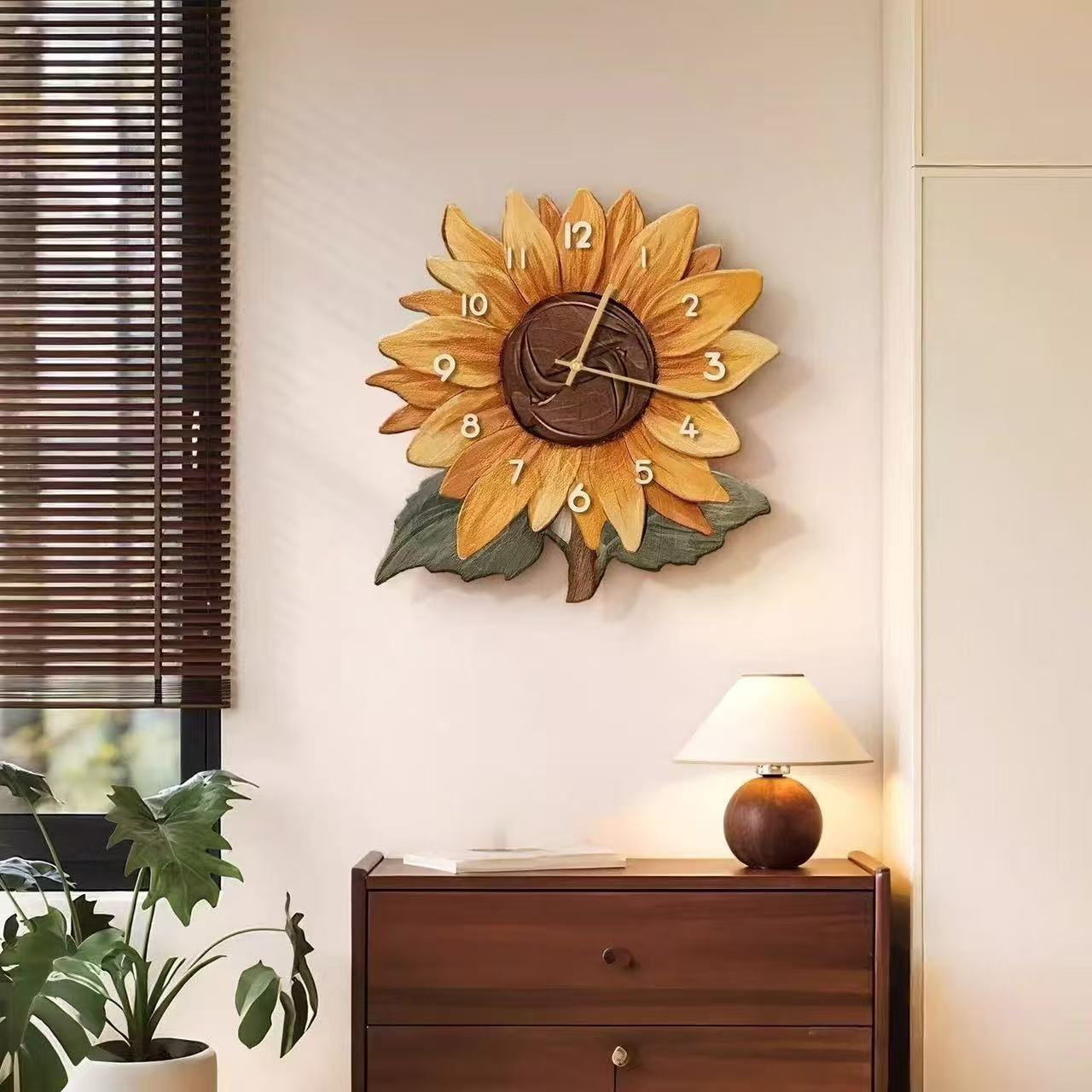 向日葵静音钟表挂钟艺术风装饰画