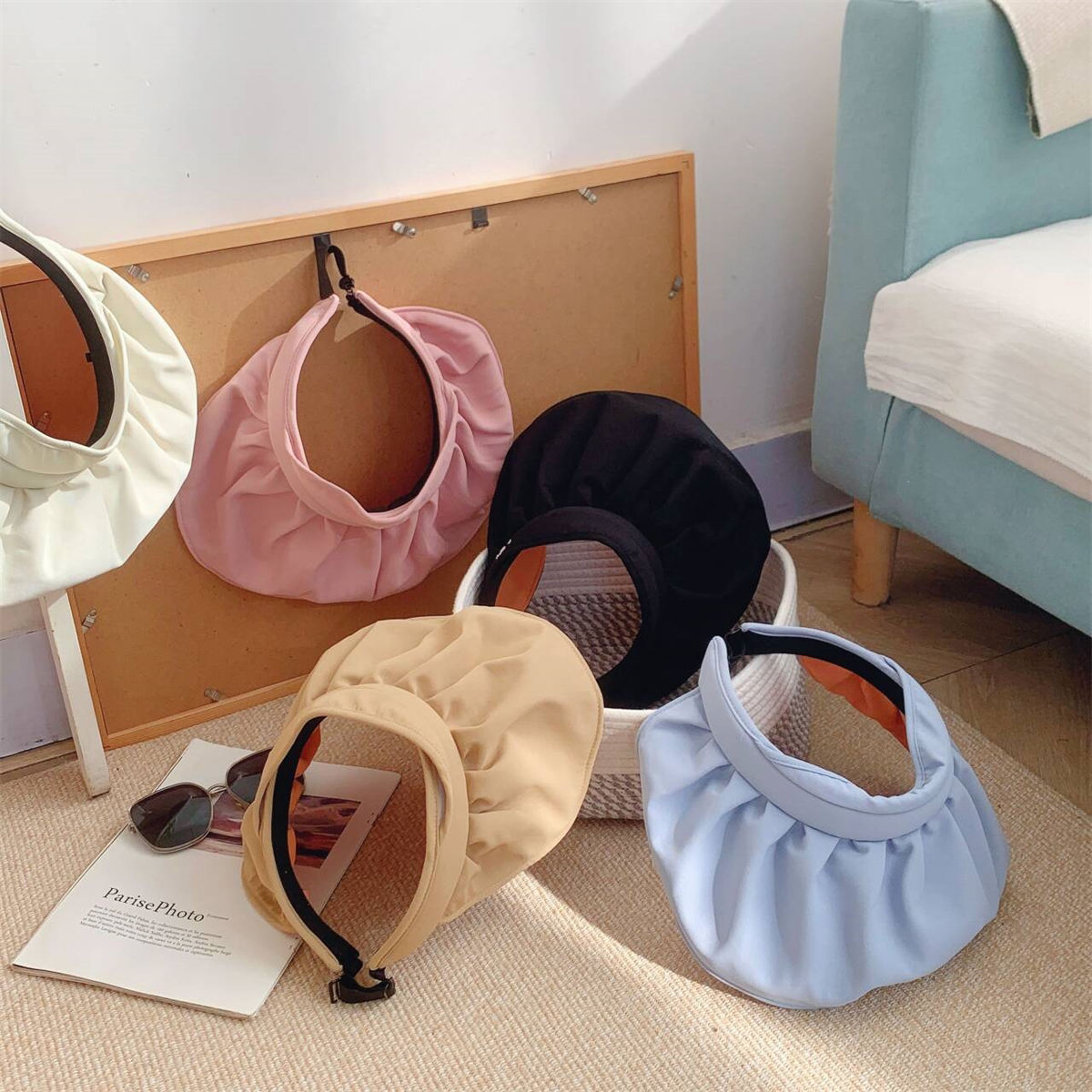 出游防晒遮阳空顶帽撞色双层女士户外逛街旅行大帽檐显脸小帽子