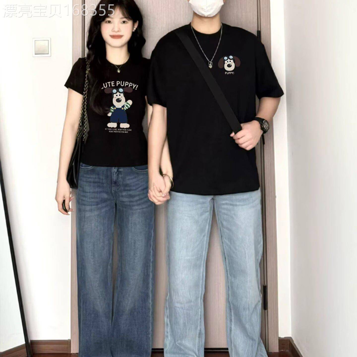 时尚卡通roora情侣装2026夏季新款休闲短袖t恤男修身显瘦上衣女潮