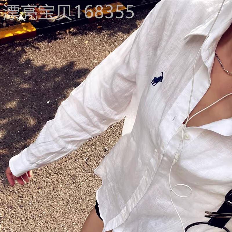 防晒白衬衫外套女早春秋薄款外搭开衫宽松长袖上衣全纯棉亚麻衬衣