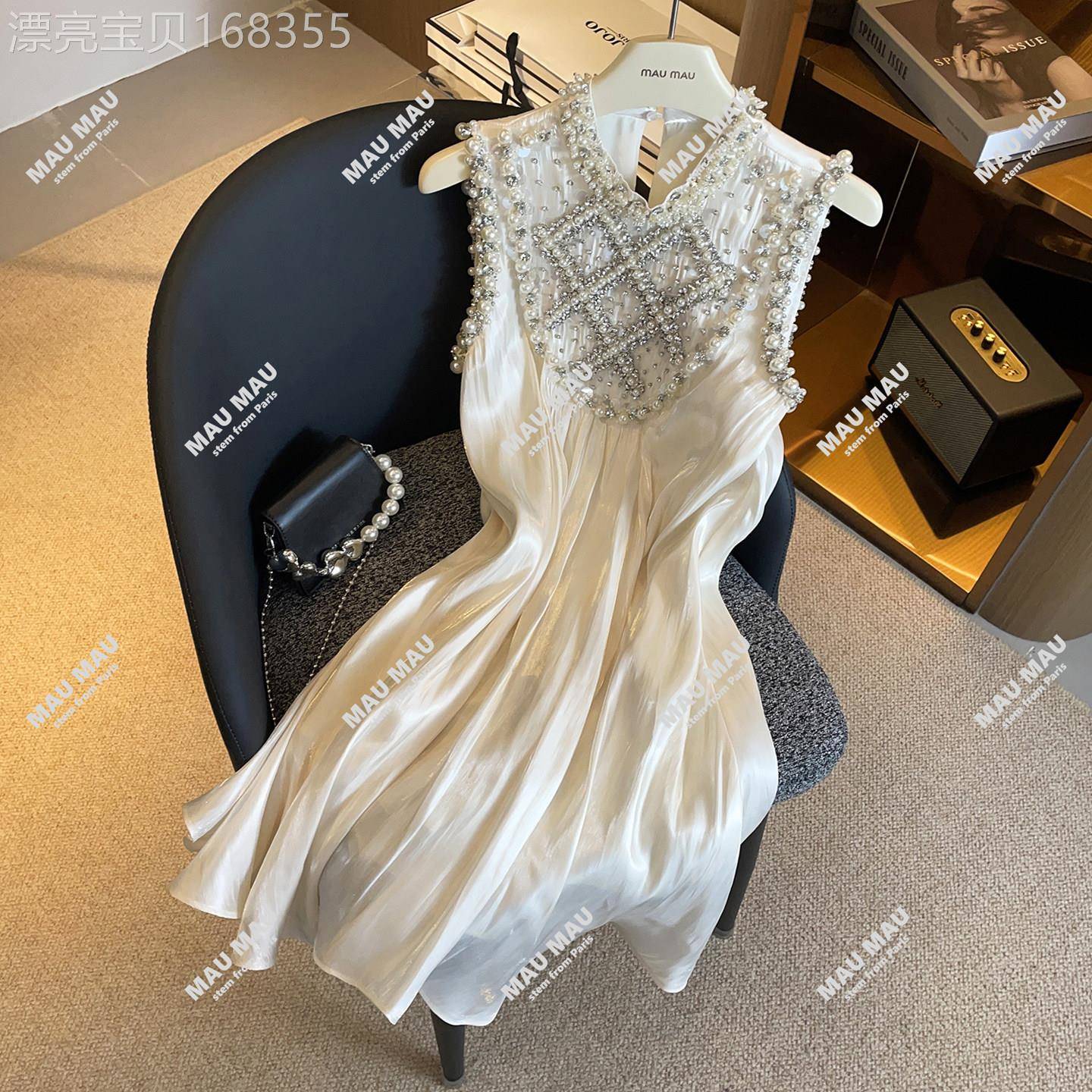 潮牌钉珠镶钻背心连衣裙女新款高端气质潮流法式千金风无袖女装