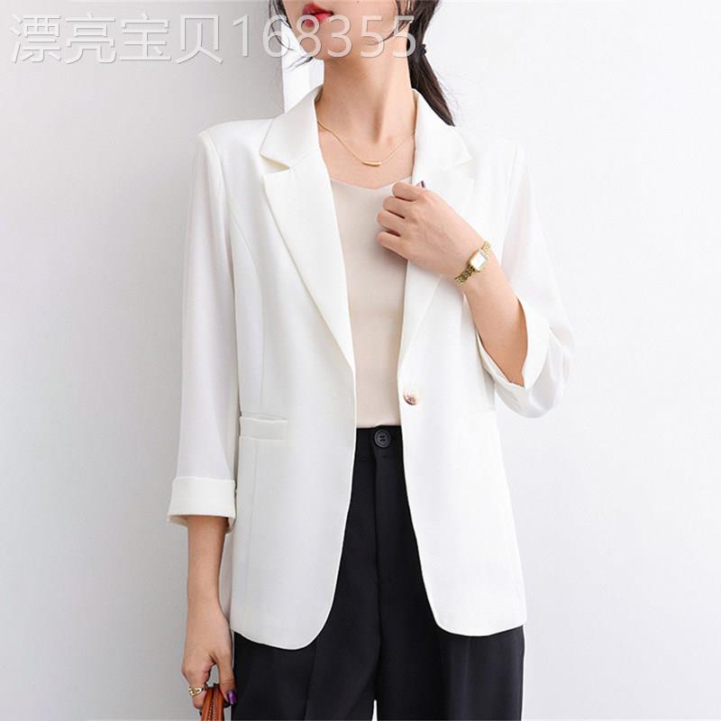 潮牌小西装外套女2026年夏季薄款防晒空调衫宽松版七分袖修身西服