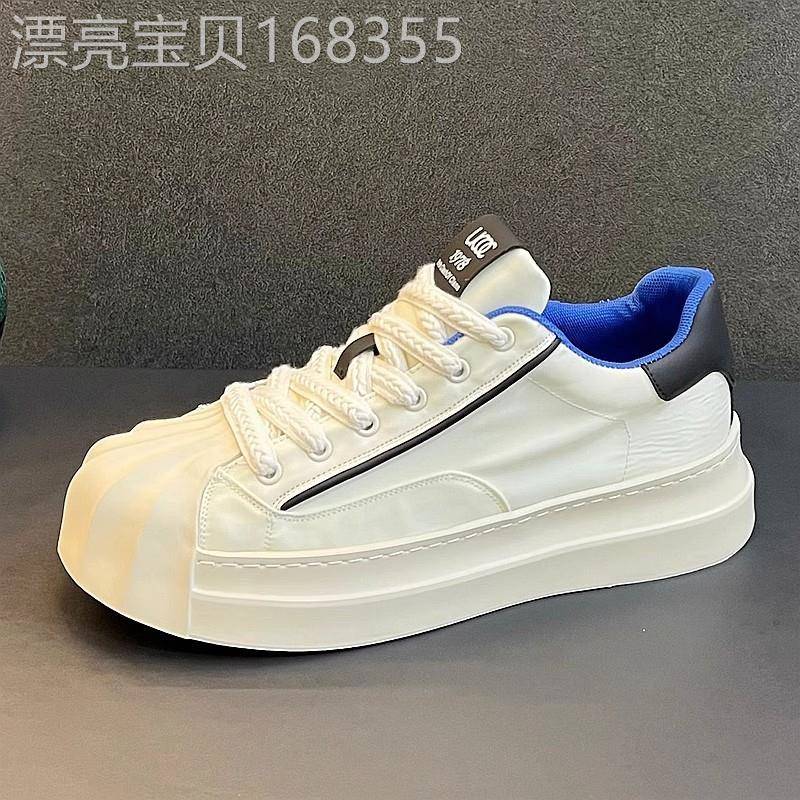 正品同款时尚潮牌小白鞋男布面透气百搭休闲厚底内增高贝壳头布鞋