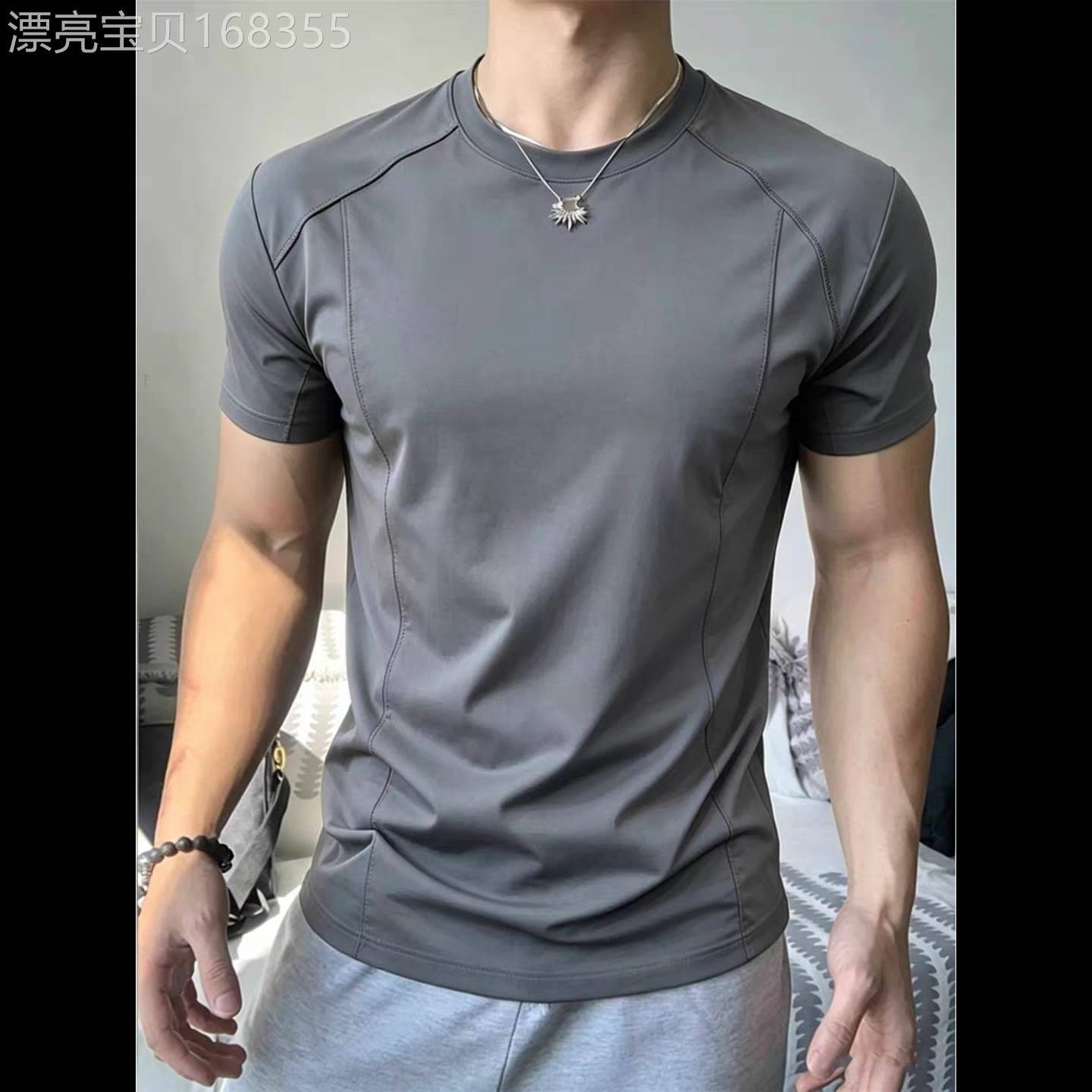 美式正肩短袖T恤男夏季凉感健身运动上衣百搭收腰训练服半袖T恤
